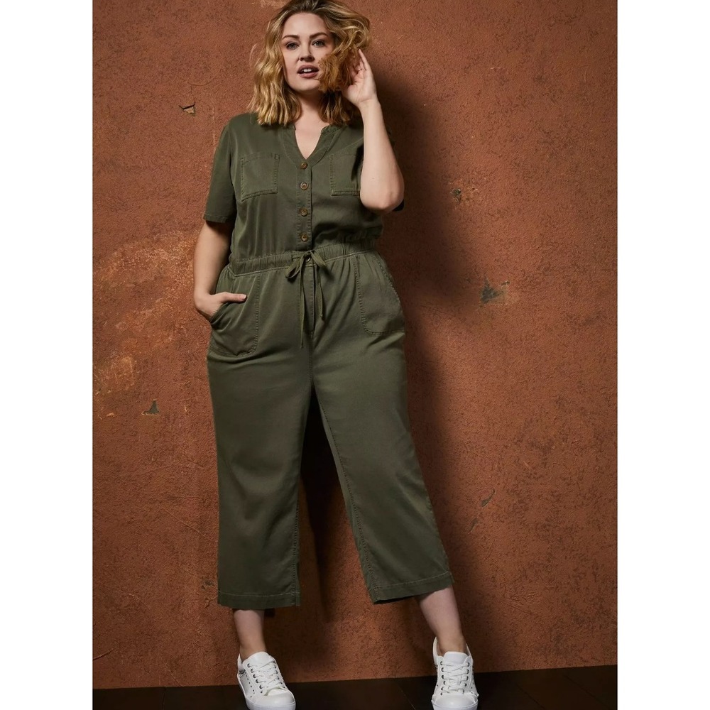 Torrid Olive Green Utility Jumpsuit Size 1X
